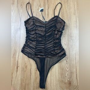 HERA Collection Black Sheer SEXY Ruched Mesh Bodysuit NWT | Festival